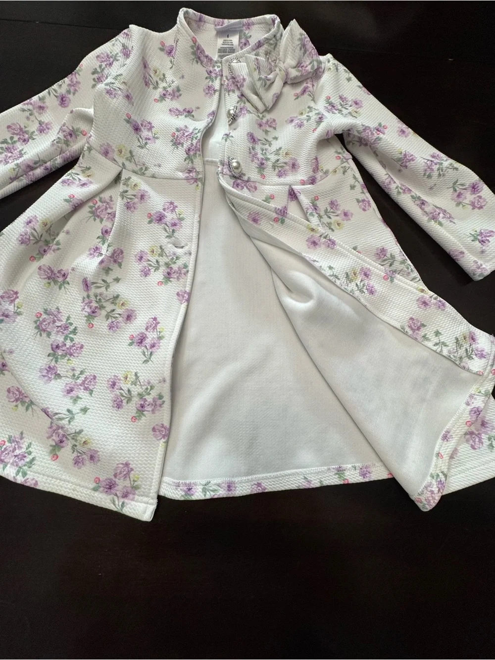 Blueberi Boulevard Girls Floral Dress and Coat Set in White and Lavender Size 6